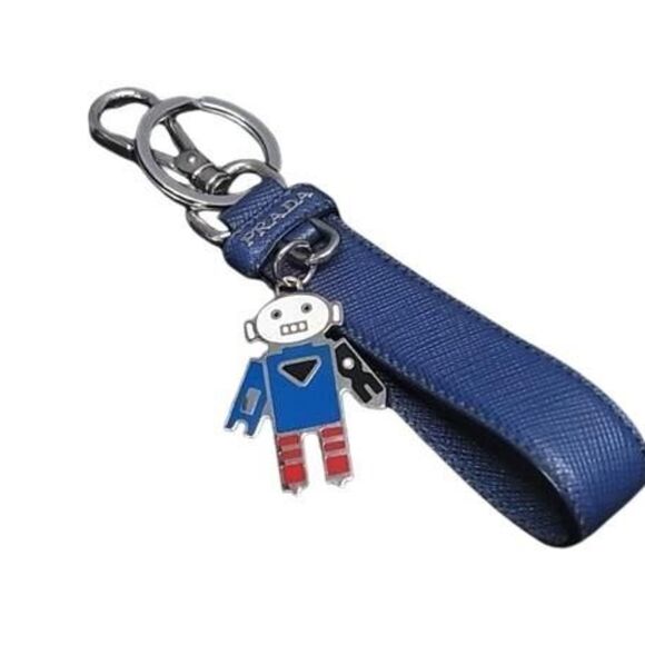 Prada Robot Bag Charm in Blue Saffiano Leather for Men and Women